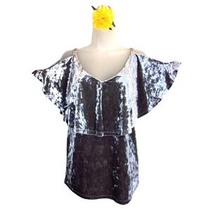 Cable & Gauge Women Crush Velvet Top M Silver Cold Shoulder Date Night Holiday